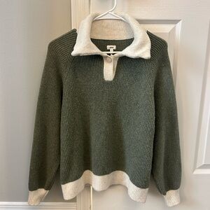 aerie Green and Cream Ribbed Collared Sweater